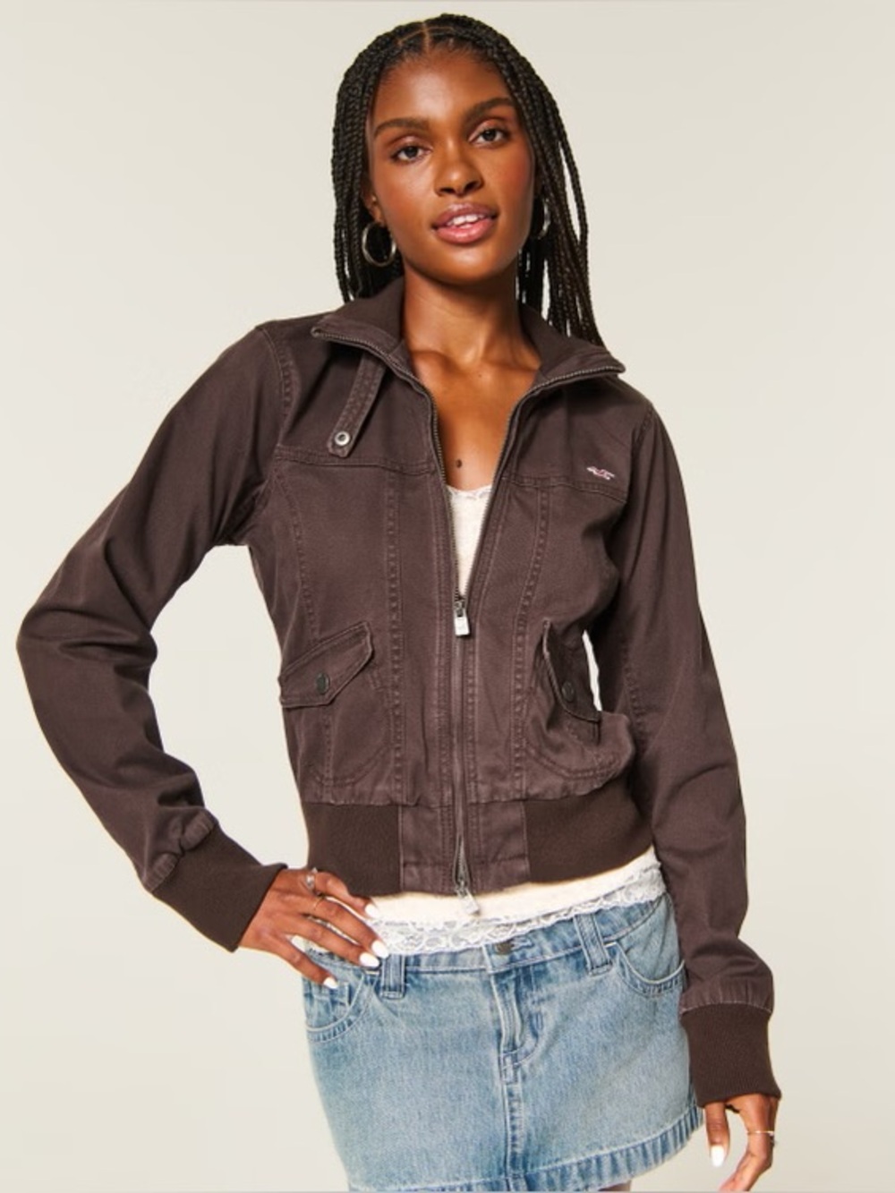 Hollister Twill Zip Up Jacket - Espresso